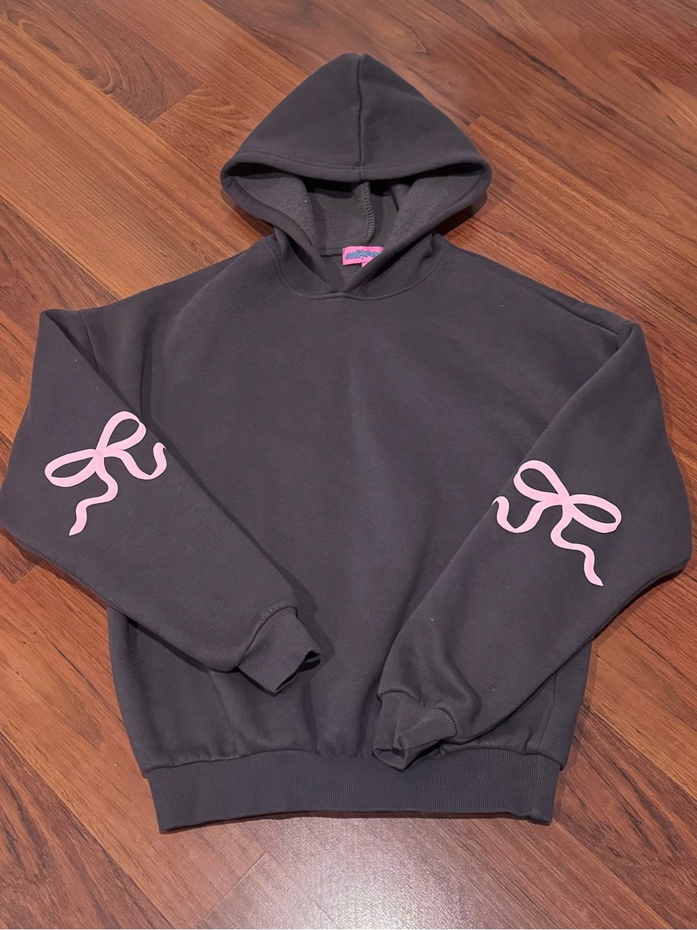 Edikted Dark Gray Hoodie Pink Bows on Sleeves Size XSmall Pac Sun Brandy